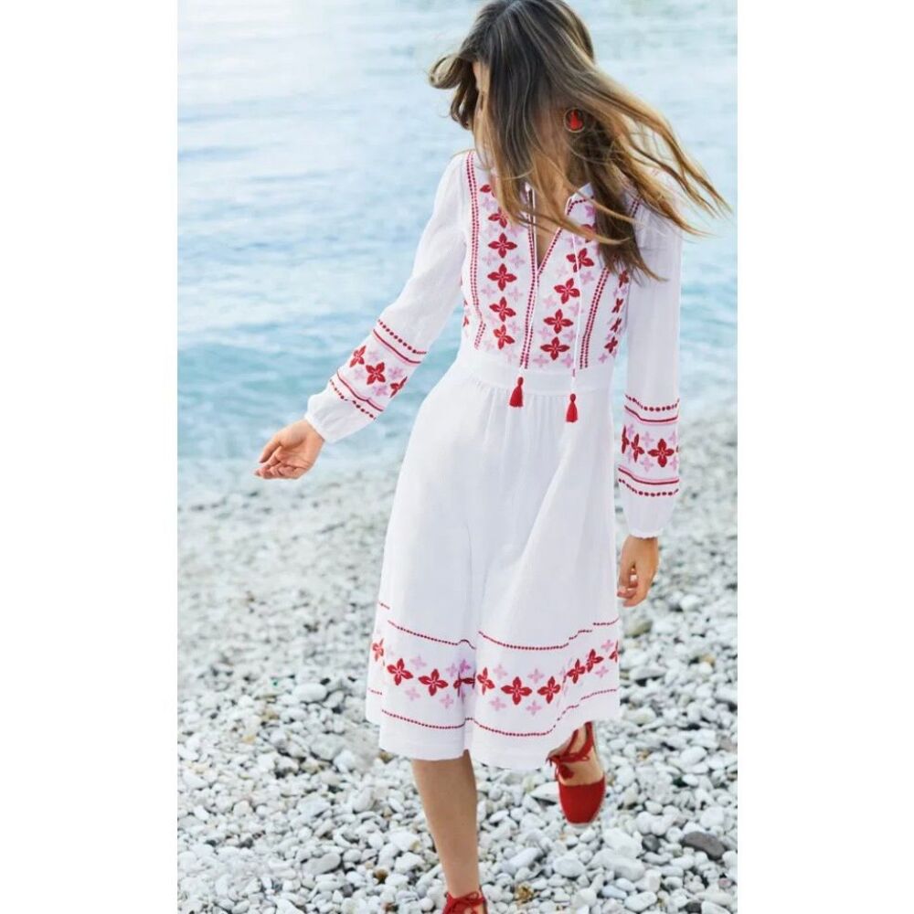Boden Marla embroidered white aline dress size 6